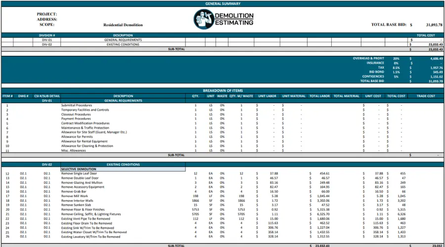 demolition estimating sample image